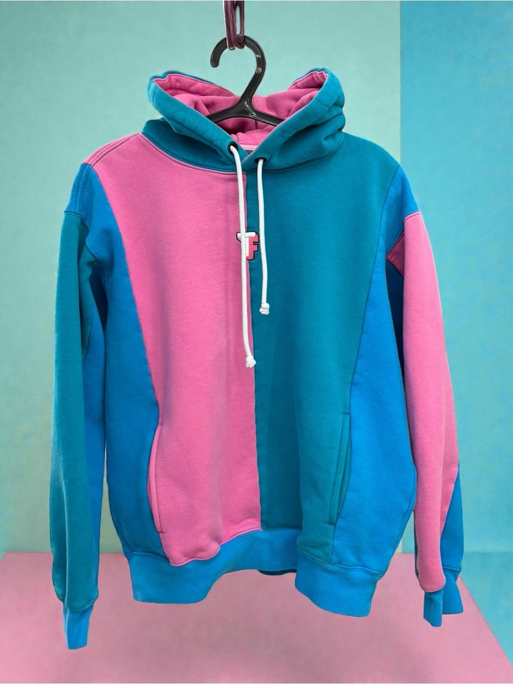 Teddy Fresh Pink & Teal Colorblock Crewneck Sweatshirt